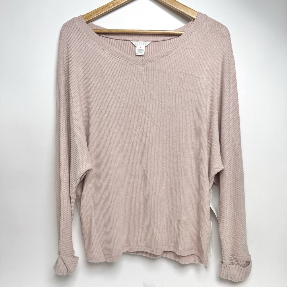 CASLON Women's Sz S Oversized Light Pink‎ Ribbed Long Sleeve Shirt NEW